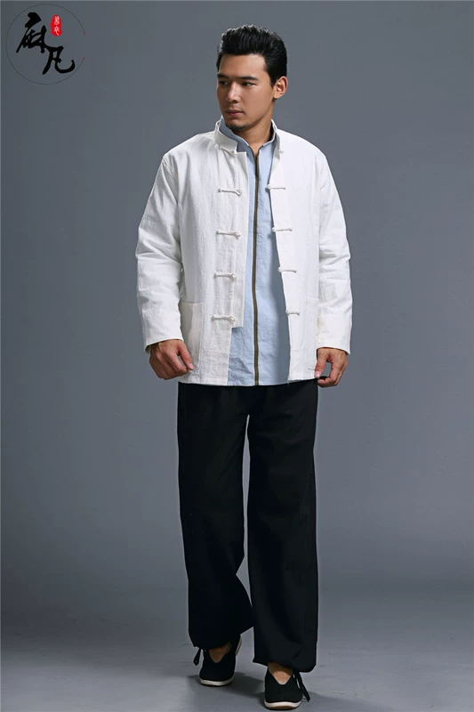 Mùa xuân và mùa thu Trung Quốc phong cách truyền thống Tang quần áo lanh nam áo khoác cotton và vải lanh nút cổ áo quốc gió trang phục dân tộc mường
