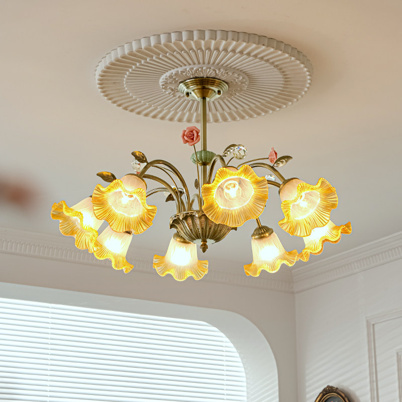 法式田园风客厅吊灯复古美式中古温馨大气高端玫瑰花餐厅卧室灯具