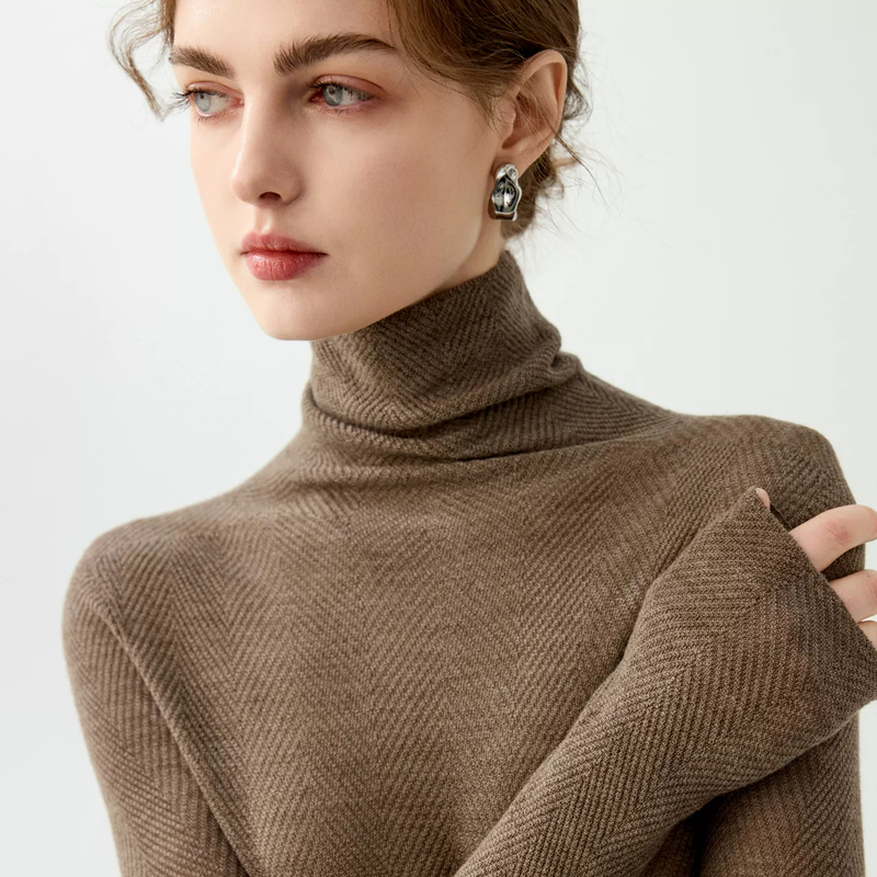 Machine Washable Ready-To-Wear Cashmere Sweater for Women, Half Turtleneck, Slim Fit, Knitted Base Layer Sweater