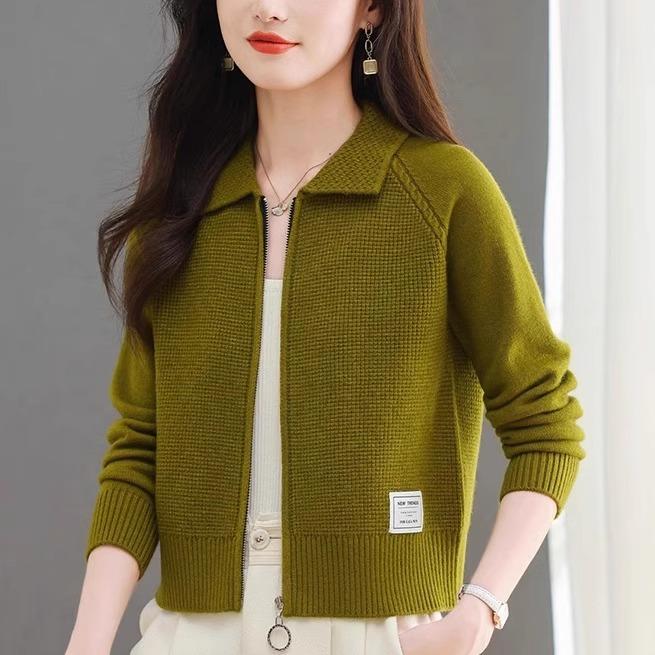 Spring Lapel Sweater Jacket for Women 2025 New Style Chunky Knit Zipper Fashion Knitted Cardigan Small Outerwear Shawl Top