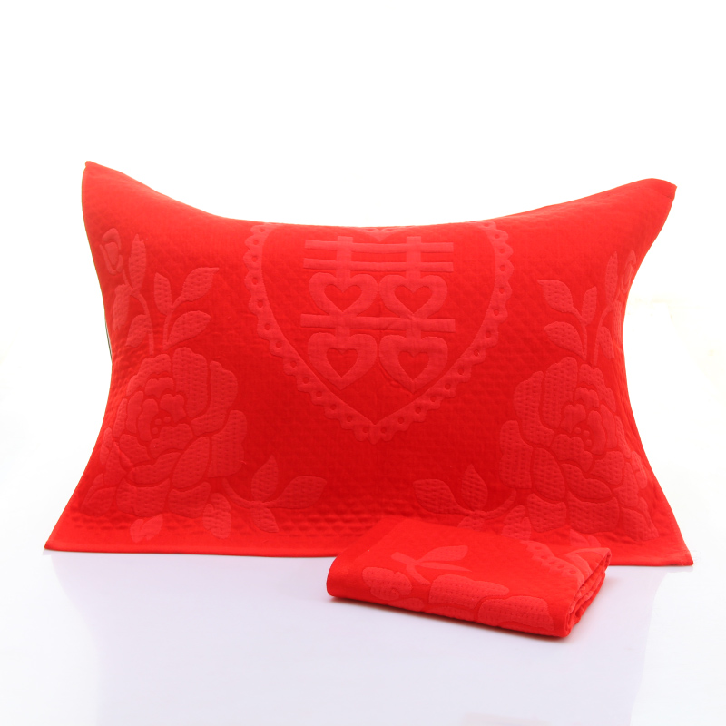 Khăn cưới gối bông đôi cao cấp lớn cotton đỏ gạc cưới Lễ hội gối đỏ khăn đôi khăn choàng gối