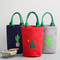 Round stew pot heat preservation barrel set lunch box bag with rice handbag cylinder lunch box bag canvas lunch bag