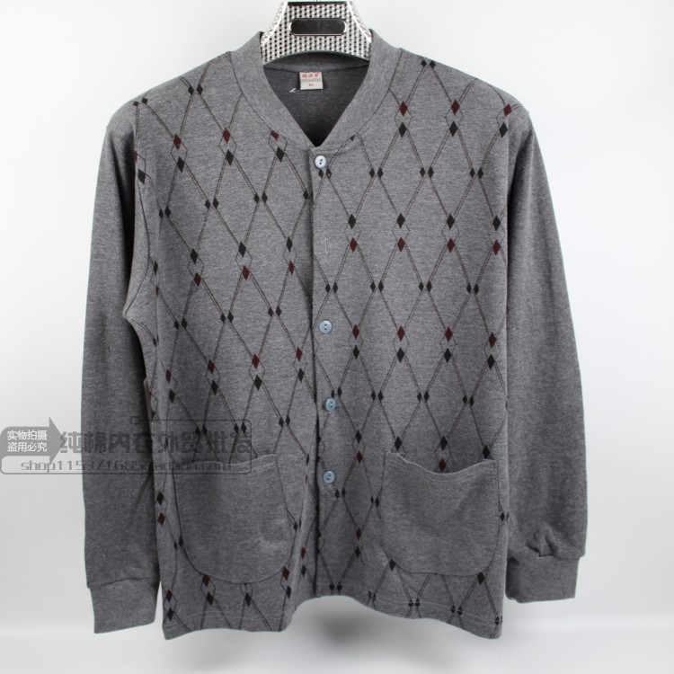 Nhiệt đồ lót nam cotton cardigan áo sơ mi mảnh duy nhất phần mỏng, mùa thu quần áo trung niên bông áo len đáy