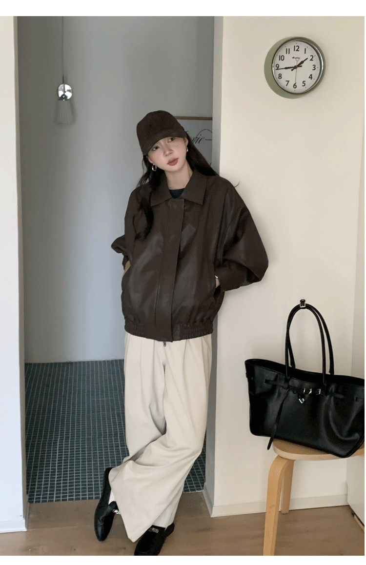 Кожаная куртка 棕色皮衣外套女春季2026新款小个子短款高级感酷飒风机车pu软夹克