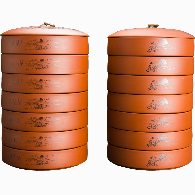RongShan hall nameplates, purple sand tea cake tin puer tea box tank size seven loaves receive sealed bucket of multilayer and POTS