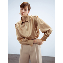 One Wei evewang stacked shoulder design sense straight pullover shirt female half open flap temperament bubble sleeve shirt