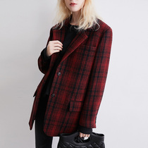 evewang British imported century-old moon red and black plaid 100% wool plaid suit