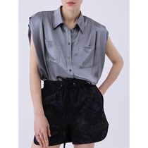 One Wei three acetic acid sleeveless shirt Female Original Design single row multi button straight tube cover meat slim female open shirt