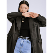 One Wei Yi Chu Miu Sui Sheep Leather Trench Female Suit Collar Long Coat Cousin Same get
