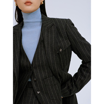 One Wei evewang High End Line British moon Wool Cashmere Yarn-dyed Vertical Striped Four Bags Womens Suit
