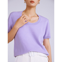 One Wei round neck short sleeve solid touch 100% wool pullover short sleeve sweater foreign gas index full score