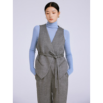 One Wei first Mi SU vest vest suit womens retro temperament belt design wide leg pants two-piece set