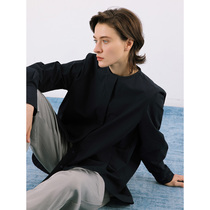 evewang round neck large curved pendulum design sense minimalist long sleeve blue and white shirt ladies shirt