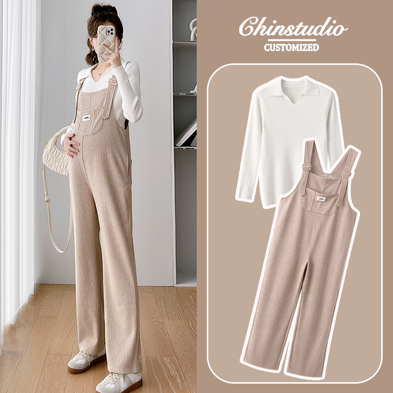Maternity Wear Spring and Autumn Set 2024 New High-End Overalls Fashionable Plus Size Early Spring Two-Piece Set