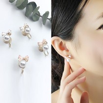 Mosquito Coil Dish Ear Clip Cute Girl Butterfly Knot Imitation Pearl Earrings Minima Fresh Temperament No Earhole Clip Ear Nail