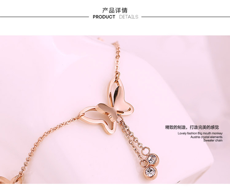 Thời trang châu Âu và Mỹ khí đơn tua kim cương bướm vòng chân mạ vàng hồng 18K vàng titan vòng chân trang sức cô gái quà tặng cửa hàng phụ kiện