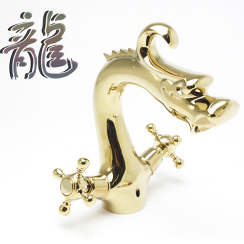 Dragon style all copper European style antique gold-plated double handle basin hot and cold water faucet golden basin faucet