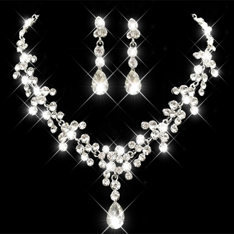 Hot-Selling Bridal Jewelry Rhinestone Bridal Wedding Necklace Earrings Wedding Dress Accessories Bridal Necklace Wedding Set Necklace 