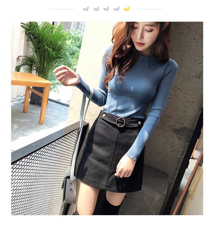 Áo len cổ tròn nữ dài tay mùa thu Slim ngắn mỏng mỏng hoang dã bó sát bó sát áo sơ mi áo len mỏng áo len mỏng