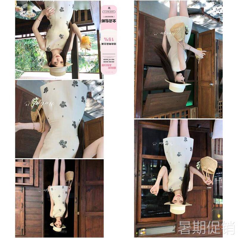 Illustrated Explanation of Wahju Tulip Girl Early Spring Retro Style Floral Embroidery Design Slimming Sleeveless Dress