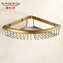 European style All copper antique single-layer shelf Bathroom pendant Shower gel rack Bathroom corner rack Mesh basket tripod