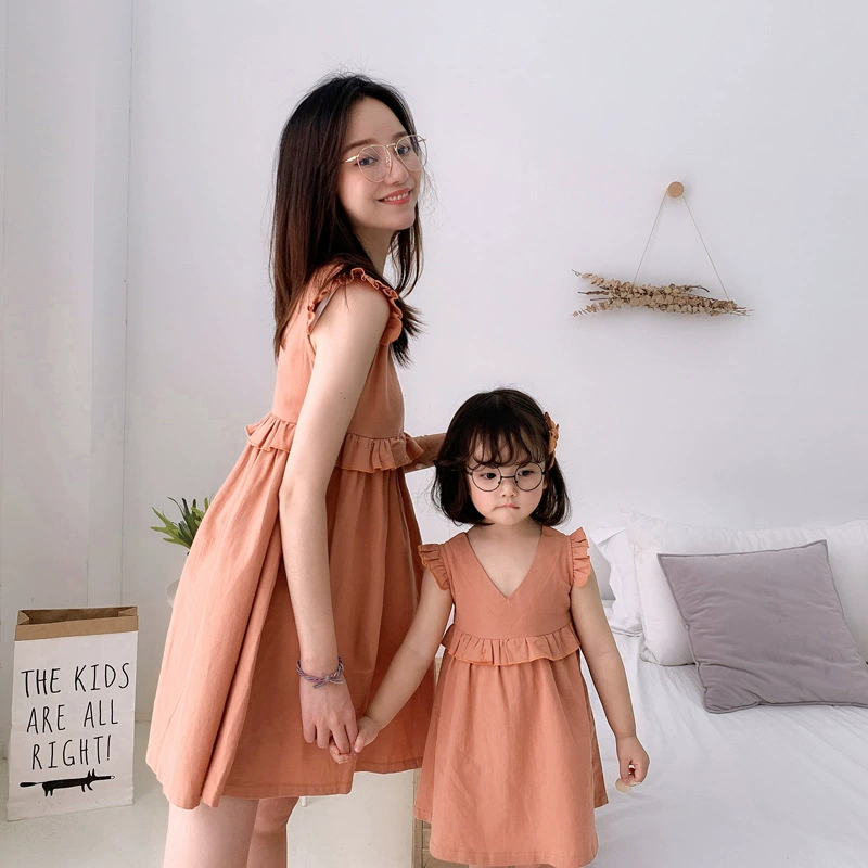 Tomatuo Children’s Wear 2020 New Summer Hàn Quốc Không tay cả hai bên Mặc cho mẹ-con gái Váy tai gỗ Cha mẹ-con mặc - Trang phục dành cho cha mẹ và con