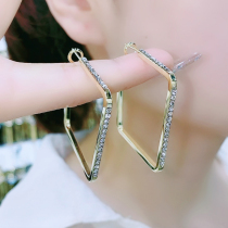 Geometric Square Ring Large Ear Ring 2021 New Tide Pure Silver Needle Insert Drilling Box Earrings Woman Exaggerated Earrings