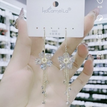 High-end atmospheric net red explosion 2020 new trendy lotus flower earrings long tassels super fairy earrings