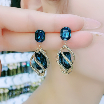 Blue Earrings 2021 New Tide Net Red Burst Premium Feel Light Lavish Temperament 100 Hitch Silver Needle Crystal Earrings Pendant