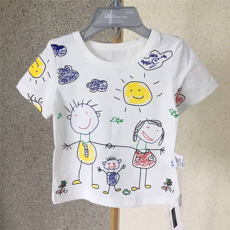 Male and female baby Xia dress new pure cotton slim fit short sleeve T-shirt baby cute graffiti half sleeve undershirt blouse