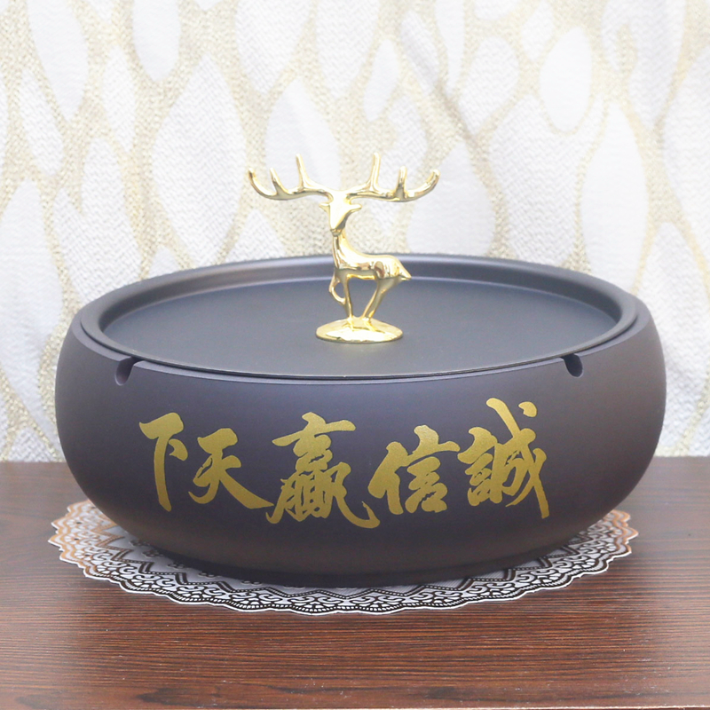 With Lid Large ceramic Ashtray Home Living Room With Lid Anti Fly Ash New Chinese Office Creative Personality Trend