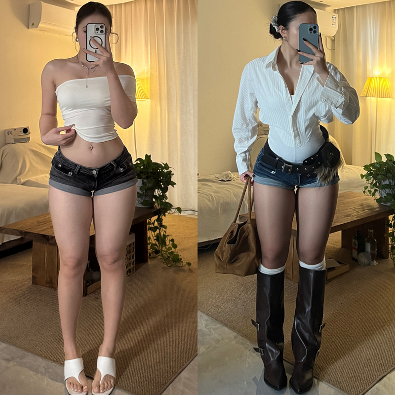 Fblin1 European and American Y2K Low-Waist Denim Straight-Leg Ultra-Short Shorts with a Stylish Design, Rolled Hem, Hot Girl Bodycon Hot Pants Trend Fblin1 European and American Y2K Low-Waist Denim Straight-Leg Ultra-Short Shorts with a Stylish Design, Rolled Hem, Hot Girl Bodycon Hot Pants Trend