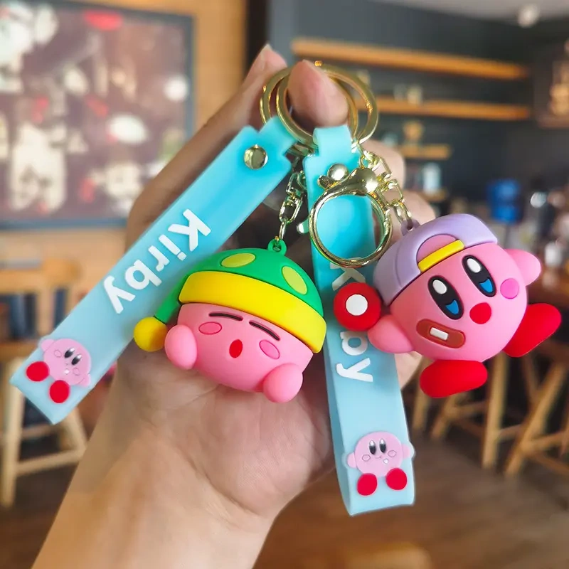 Cartoon Pink Kirby Doll Cute Heart Backpack Keychain Couple School Bag Pendant Key Chain