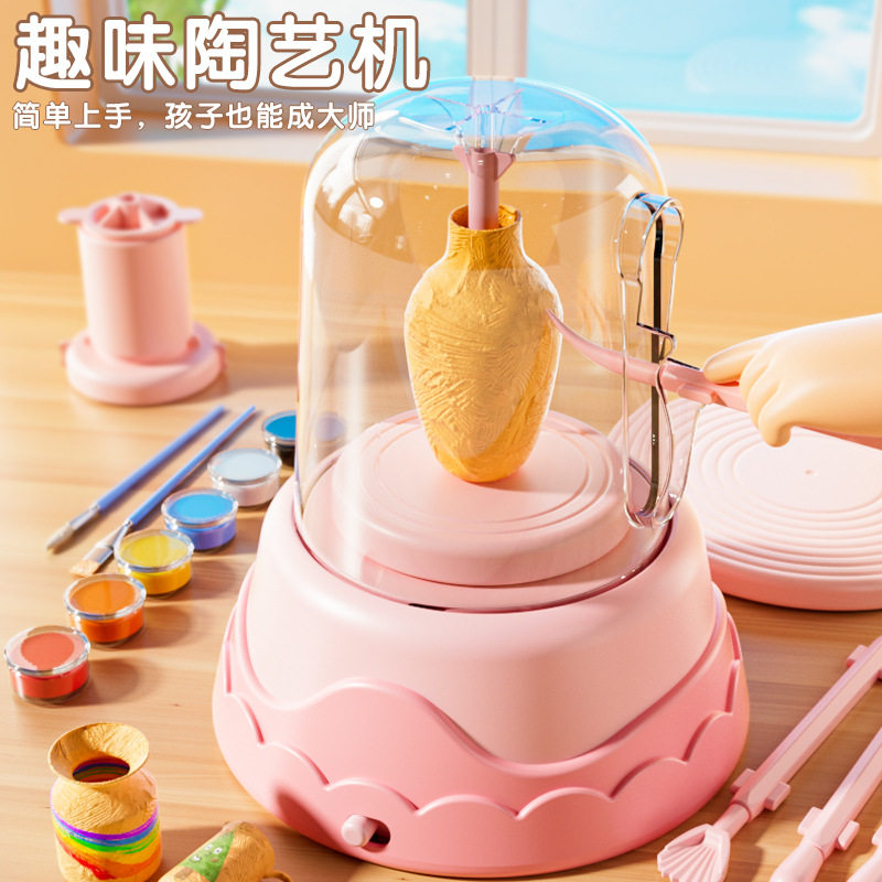 子供用ソフト粘土、焼成不要、DIY粘土メーカー、電動ターンテーブル、手描き、ろくろ成形陶器機