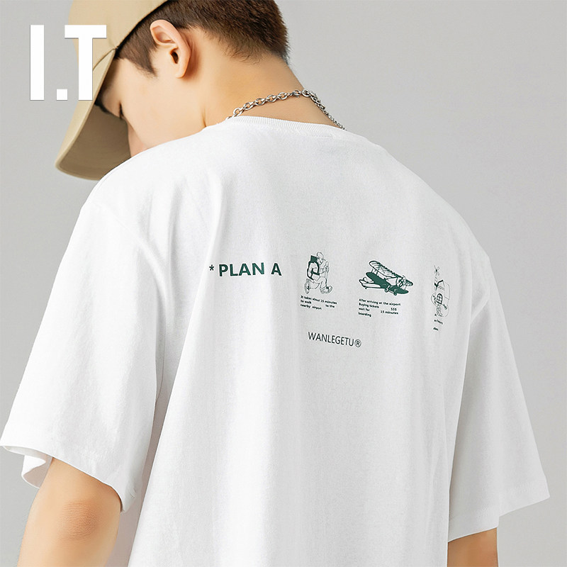 Hong Kong Tide Summer American Retro Green Printing Short Sleeve T-shirt Men Shirts New Trend Cartoon