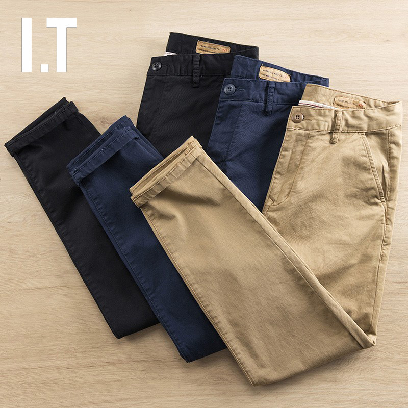 Hong Kong Tide Spring and Autumn Men's Pants Micro-Misuse Laundry Small Patient Pure Different Wash Men's Pants