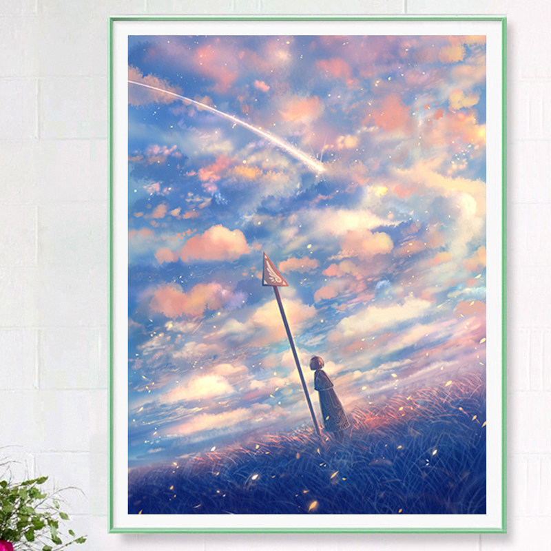 Colorful starry sky cross embroidered 2021 new line embroidered merry girl living room Bedroom simple and small yourself handmade embroidery