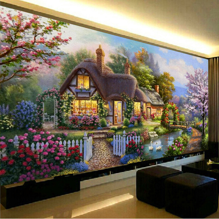 Mona Lisa print cross stitch garden cottage 2 meters cotton thread high-end dream home new living room landscape painting