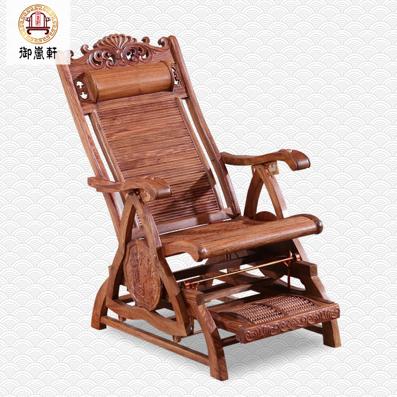 Hedgehog red sandalwood lounge chair mahogany ocean rocking chair rosewood Chinese carved all solid wood office lunch break rocking chair