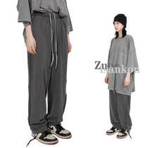  (Sitting and eating mountain air)Korean ins straight burr casual pants loose drawstring drawstring feet hanging mopping pants men