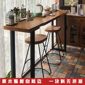 [实木吧台桌家用阳台窗边靠墙长条窄桌子客厅酒吧台咖啡桌高脚桌椅]