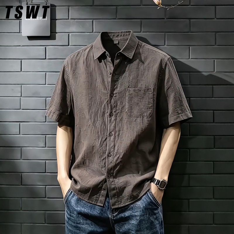 High-End Old Money Style Lapel Short-Sleeve Shirt for Men, Spring and Autumn 2026 New Model, Versatile Casual Jacket Top