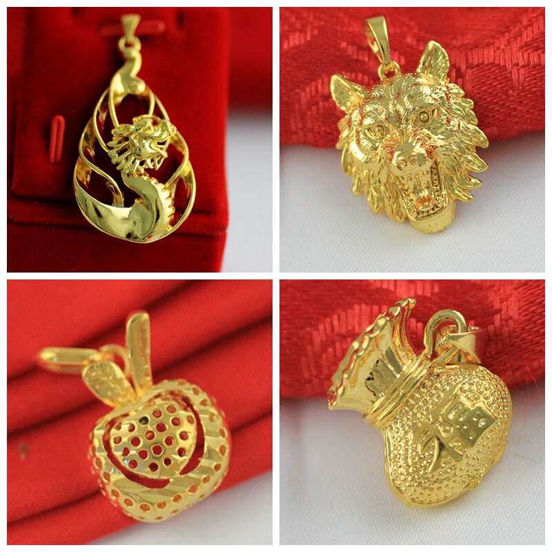Vietnam sand gold apple pendant women's necklace clavicle chain dragon gold pendant to send leather rope flower ornaments that will not fade for a long time