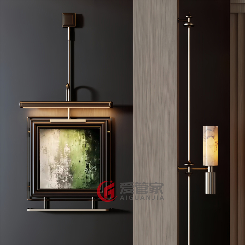 High-End Metal Pole Decorative Painting, Villa Hotel Hanging Painting, Restaurant Background Wall Atmosphere Lighting Painting, Model Room Wall Decoration