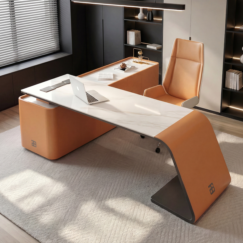 Italian Normcore Slate Desk Study Modern Simple Home L-Shaped Computer Desk Bookcase Integrated Accessible Luxury Desk