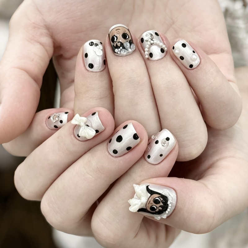 Wedding Xiaoyu High-End Pearl Polka Dot Bow Short Nails Wedding Handmade Patch Bridal Pearlescent White Wearable Nails Wedding Xiaoyu High-End Pearl Polka Dot Bow Short Nails Wedding Handmade Patch Bridal Pearlescent White Wearable Nails