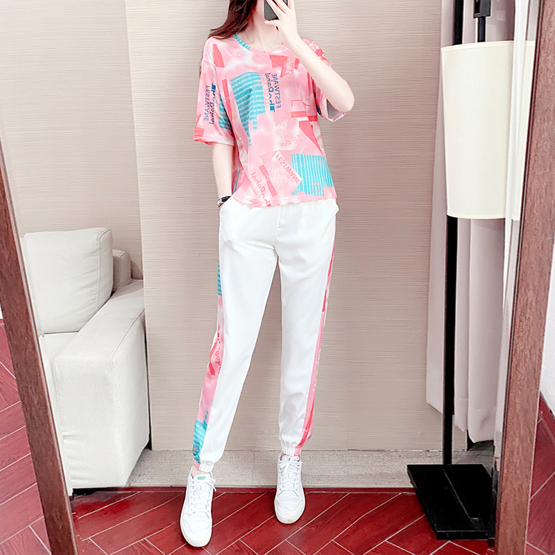 2022 Summer Korean version of the new short sleeve casual suit woman loose and thin and thin fashion sportswear two sets