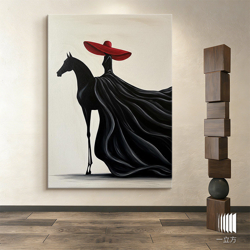 Italian Minimalist Modern Style Niche Art High-End Entrance Wall Painting Black and White Abstract Living Room Decorative Painting