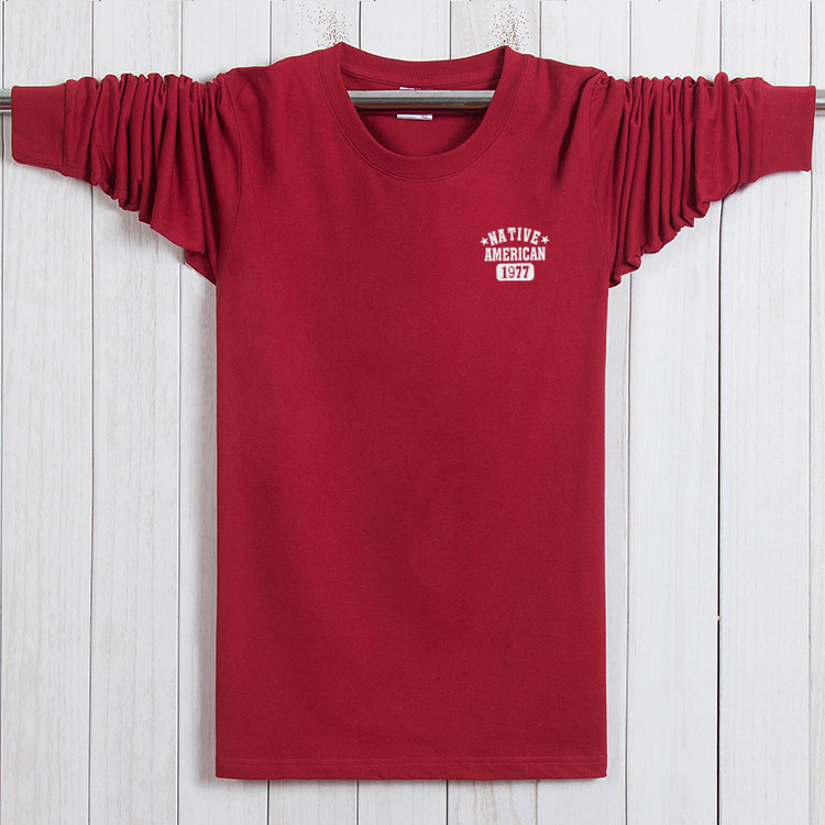 Áo thun cotton dài tay nam mùa xuân mới cỡ lớn quần áo nam cộng với phân bón để tăng vòng cổ cho nam trung niên quần áo mùa thu bố quần ống rộng nam