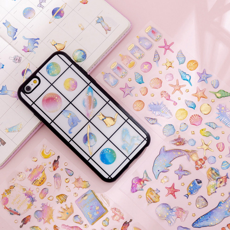 South Korea S Magic Planet Crystal Gel Sticker Transparent Solid Hand Ledger Decorative Sticker student DIY comic book stickers
